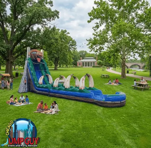 Jurassic Water Slide 22ft. tall Single Lane Slip n Slide w Splash Pool